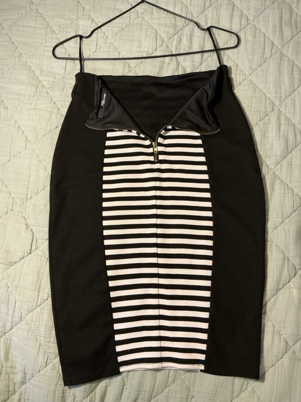 Black Pencil Skirt with Black & White Striped Center Panel - Picture 2 of 2